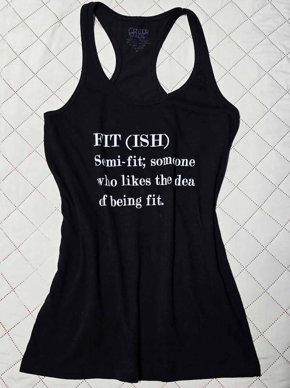 COMING SOON MD Center Stage Black “Fit(ish)” Graphic Racerback Tank Top Funny